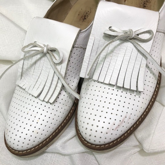 Leather White Fringe Lace Loafers 38 - Picture 8 of 8